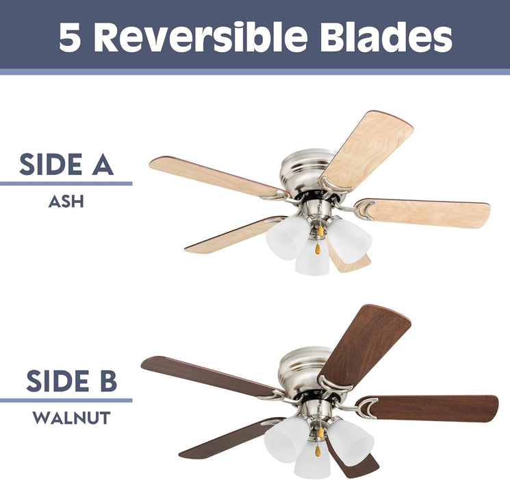 42 in. Traditional Flush Mount Indoor LED Ceiling Fan with Light, Pull Chain, 5, Reversible Fan in Winter Summer-3-ErisView