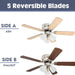 42 in. Traditional Flush Mount Indoor LED Ceiling Fan with Light, Pull Chain, 5, Reversible Fan in Winter Summer-3-ErisView