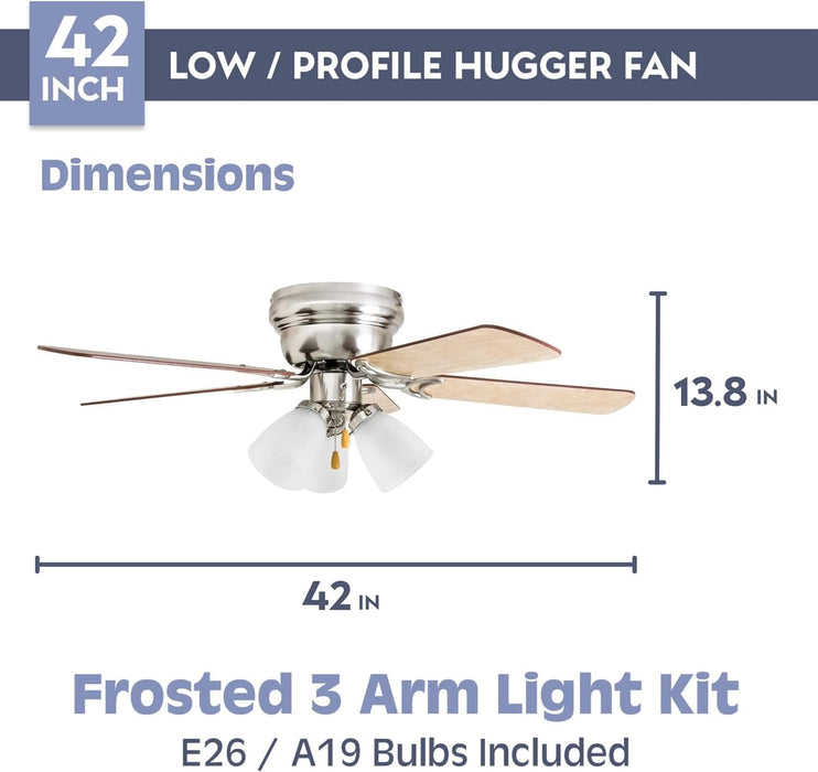 42 in. Traditional Flush Mount Indoor LED Ceiling Fan with Light, Pull Chain, 5, Reversible Fan in Winter Summer-5-ErisView