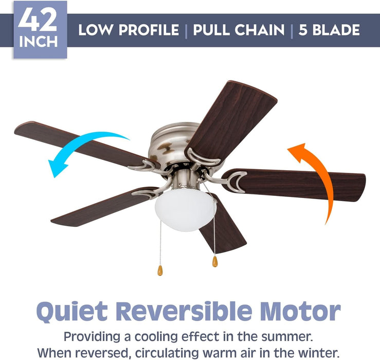 42 in. Traditional Flush Mount Indoor LED Ceiling Fan with Light, Pull Chain, Reversible Fan for Summer Winter-4-ErisView