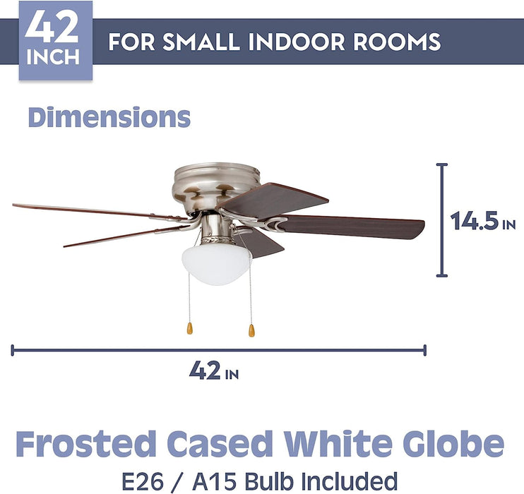 42 in. Traditional Flush Mount Indoor LED Ceiling Fan with Light, Pull Chain, Reversible Fan for Summer Winter-5-ErisView