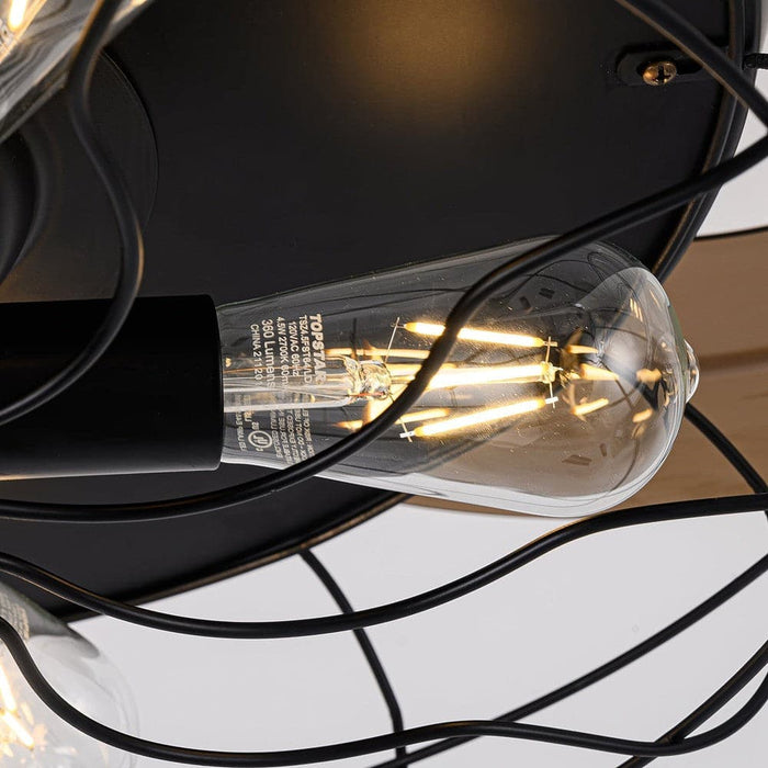 42 in. Traditional Round Low Profile Industrial Downrod Mount Ceiling Fan with Light Remote Control, Black Ceiling Fan with Cage for Living Room-ErisView