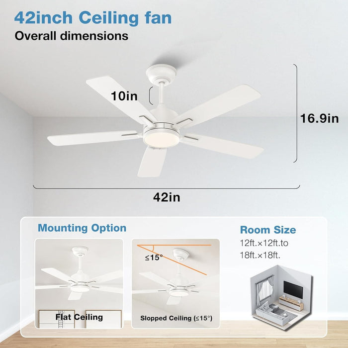 42 in. White Ceiling Fan, Remote Control Ceiling Fan with Light, 5 Blade Ceiling Fan-6-ErisView