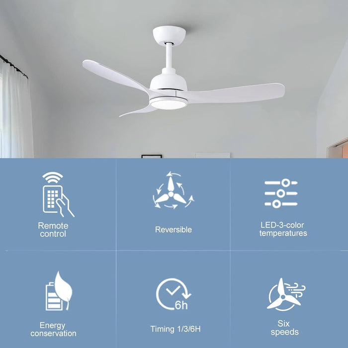 42 in. White Ceiling Fan with Light and Remote Control, Dimmable Reverse Quiet Rotating Ceiling Fans for Living Room Bedroom Balcony-2-ErisView