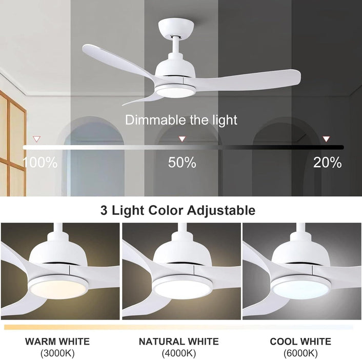 42 in. White Ceiling Fan with Light and Remote Control, Dimmable Reverse Quiet Rotating Ceiling Fans for Living Room Bedroom Balcony-4-ErisView