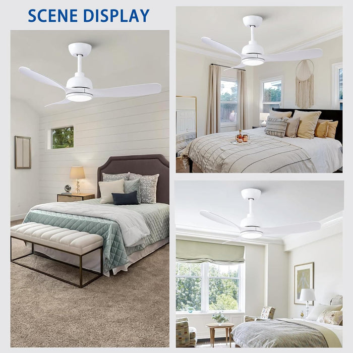 42 in. White Ceiling Fan with Light and Remote Control, Dimmable Reverse Quiet Rotating Ceiling Fans for Living Room Bedroom Balcony-6-ErisView