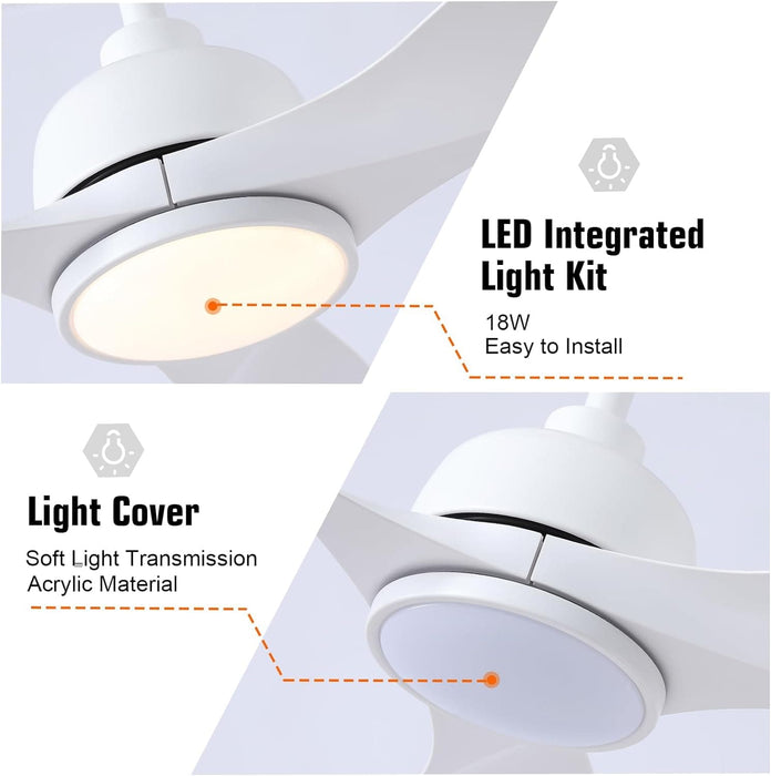 42 in. White Ceiling Fan with Light and Remote Control, Dimmable Reverse Quiet Rotating Ceiling Fans for Living Room Bedroom Balcony-7-ErisView