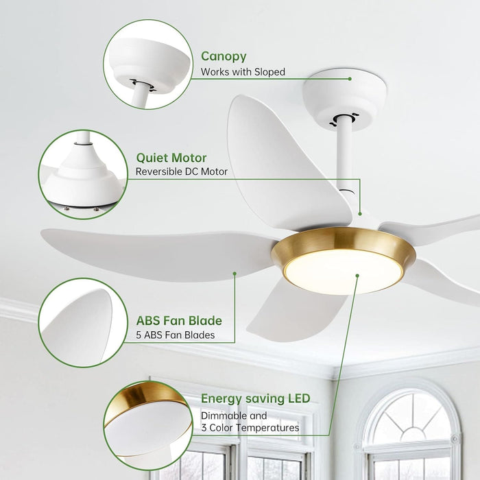 42 in. White Ceiling Fan with Lights with Remote and APP Control, Reversible Propeller Ceiling Fan for Bedroom Living Room Entryway Patio-2-ErisView