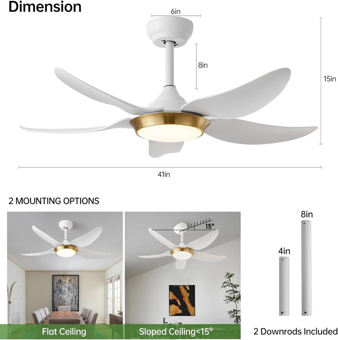 42 in. White Ceiling Fan with Lights with Remote and APP Control, Reversible Propeller Ceiling Fan for Bedroom Living Room Entryway Patio-3-ErisView