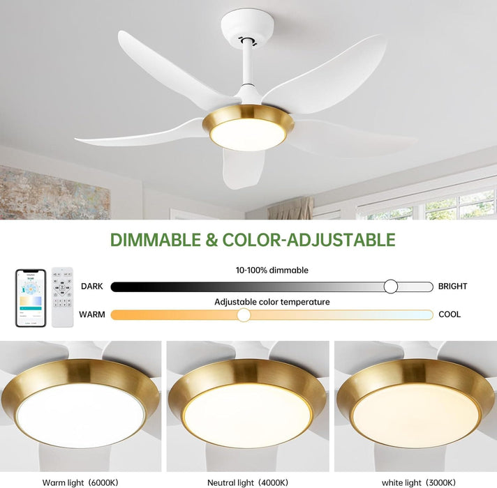 42 in. White Ceiling Fan with Lights with Remote and APP Control, Reversible Propeller Ceiling Fan for Bedroom Living Room Entryway Patio-4-ErisView