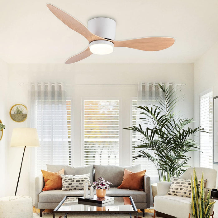 42 in. White Flush Mount Ceiling Fan Light with Remote, Low Profile Ceiling Fan for Bedroom Dining Room-11-ErisView