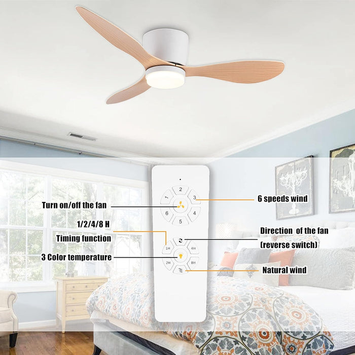 42 in. White Flush Mount Ceiling Fan Light with Remote, Low Profile Ceiling Fan for Bedroom Dining Room-15-ErisView
