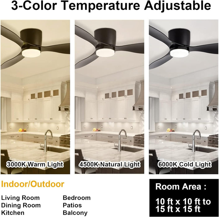 42 in. White Flush Mount Ceiling Fan Light with Remote, Low Profile Ceiling Fan for Bedroom Dining Room-21-ErisView