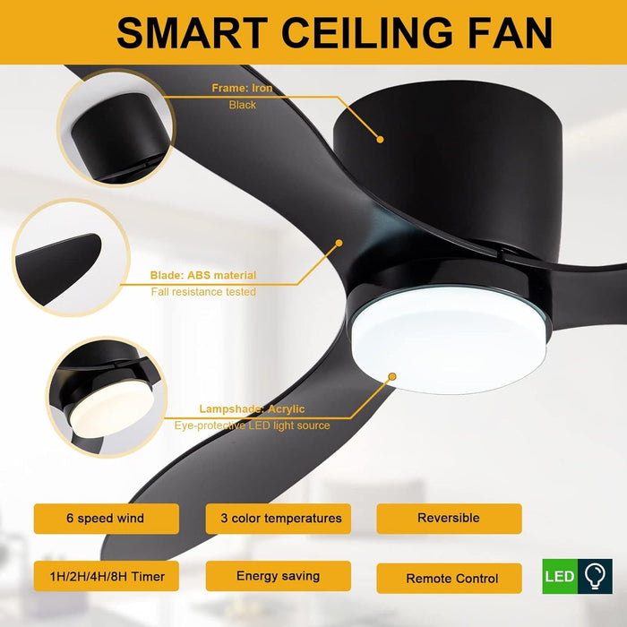 42 in. White Flush Mount Ceiling Fan Light with Remote, Low Profile Ceiling Fan for Bedroom Dining Room-23-ErisView