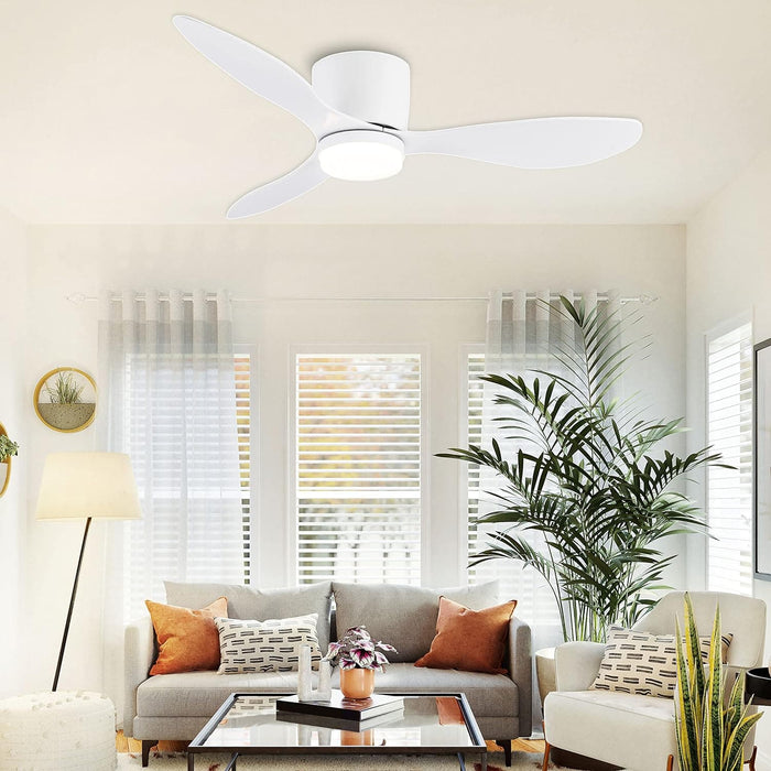 42 in. White Flush Mount Ceiling Fan Light with Remote, Low Profile Ceiling Fan for Bedroom Dining Room-2-ErisView