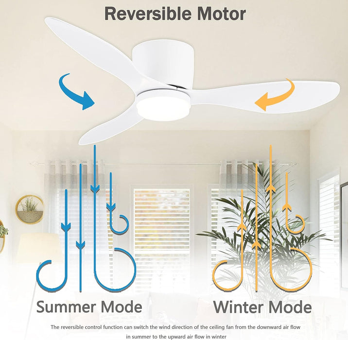 42 in. White Flush Mount Ceiling Fan Light with Remote, Low Profile Ceiling Fan for Bedroom Dining Room-5-ErisView