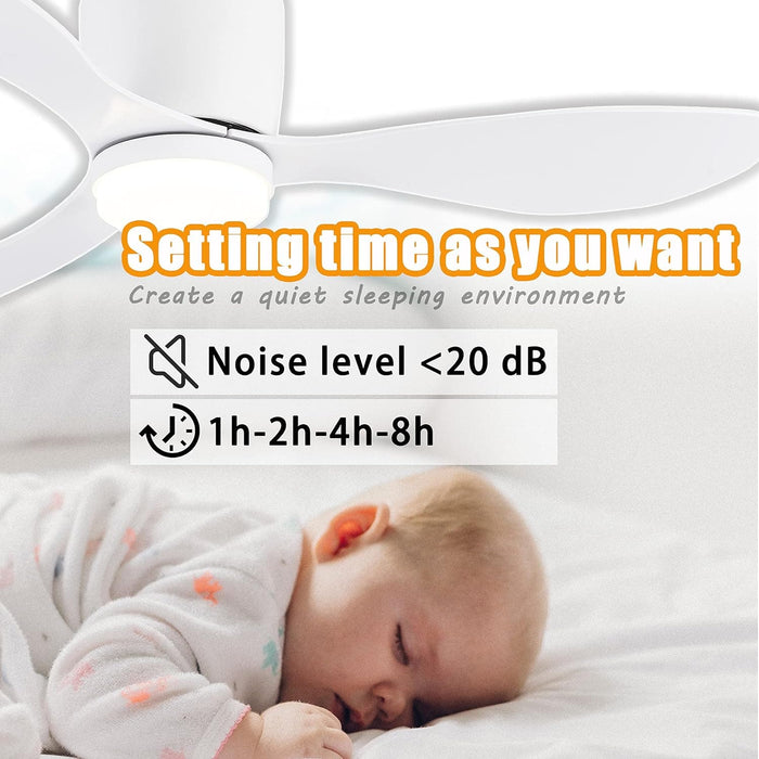 42 in. White Flush Mount Ceiling Fan Light with Remote, Low Profile Ceiling Fan for Bedroom Dining Room-6-ErisView