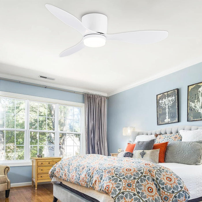 42 in. White Flush Mount Ceiling Fan Light with Remote, Low Profile Ceiling Fan for Bedroom Dining Room-8-ErisView