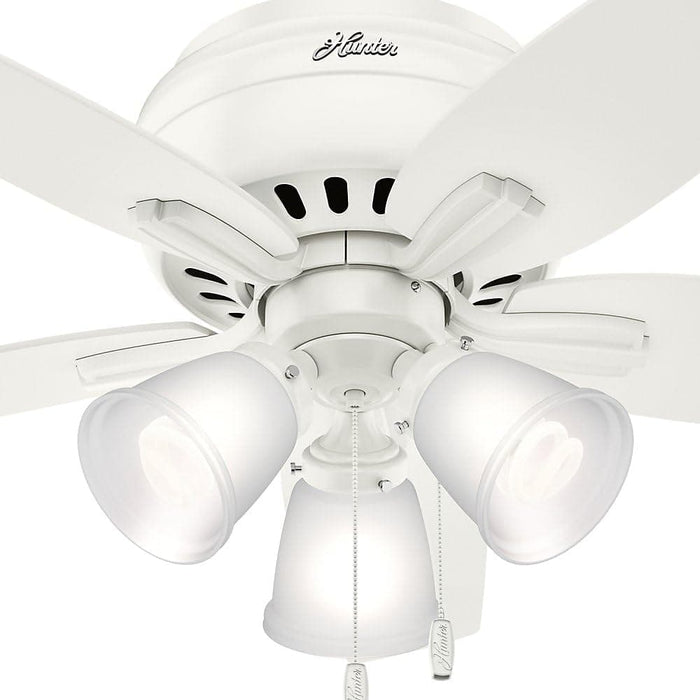 42 in. White Indoor Low Profile Ceiling Fan with LED Light and Pull Chain Control, Hugger Ceiling Fans-6-ErisView