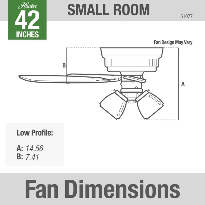 42 in. White Indoor Low Profile Ceiling Fan with LED Light and Pull Chain Control, Hugger Ceiling Fans-9-ErisView