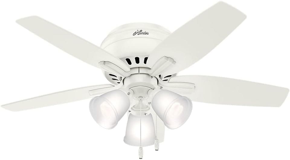42 in. White Indoor Low Profile Ceiling Fan with LED Light and Pull Chain Control, Hugger Ceiling Fans-1-ErisView
