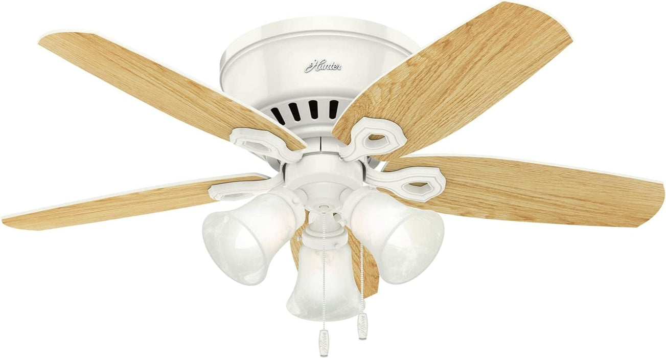 42 in. White Low Ceiling Fan with LED Light Kit and Pull Chain, Hugger Ceiling Fan with Light-10-ErisView