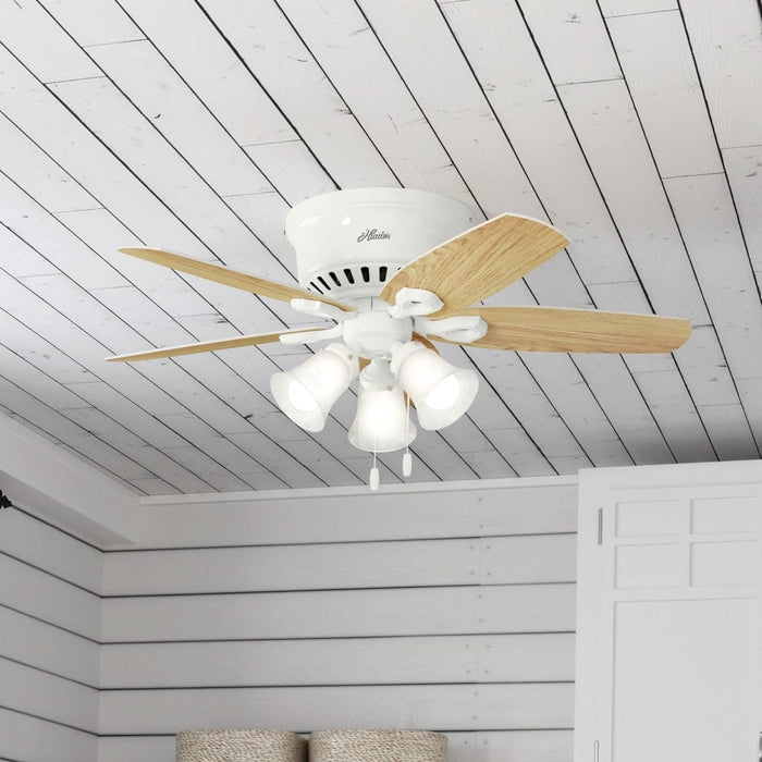 42 in. White Low Ceiling Fan with LED Light Kit and Pull Chain, Hugger Ceiling Fan with Light-3-ErisView