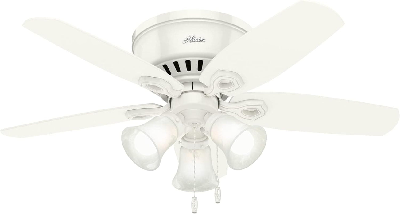 42 in. White Low Ceiling Fan with LED Light Kit and Pull Chain, Hugger Ceiling Fan with Light-1-ErisView