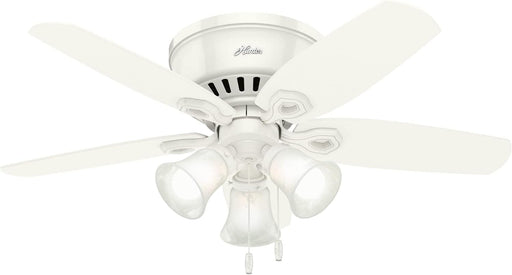 42 in. White Low Ceiling Fan with LED Light Kit and Pull Chain, Hugger Ceiling Fan with Light-1-ErisView