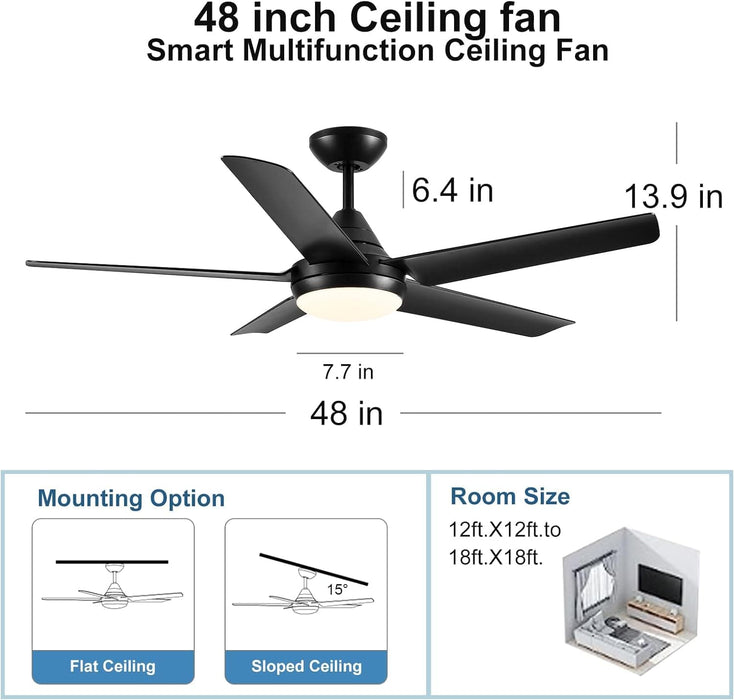42 in. White Outdoor Ceiling Fan with Remote Control, 3 Blade Modern Ceiling Fan with Light, Quiet Dimmable Ceiling Fan for Living Room Bedroom-26-ErisView