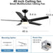 42 in. White Outdoor Ceiling Fan with Remote Control, 3 Blade Modern Ceiling Fan with Light, Quiet Dimmable Ceiling Fan for Living Room Bedroom-26-ErisView