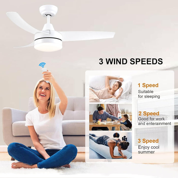 42 in. White Outdoor Ceiling Fan with Remote Control, 3 Blade Modern Ceiling Fan with Light, Quiet Dimmable Ceiling Fan for Living Room Bedroom-2-ErisView