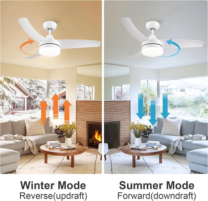 42 in. White Outdoor Ceiling Fan with Remote Control, 3 Blade Modern Ceiling Fan with Light, Quiet Dimmable Ceiling Fan for Living Room Bedroom-4-ErisView