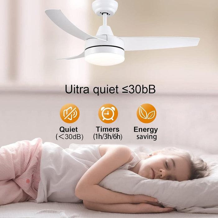 42 in. White Outdoor Ceiling Fan with Remote Control, 3 Blade Modern Ceiling Fan with Light, Quiet Dimmable Ceiling Fan for Living Room Bedroom-5-ErisView