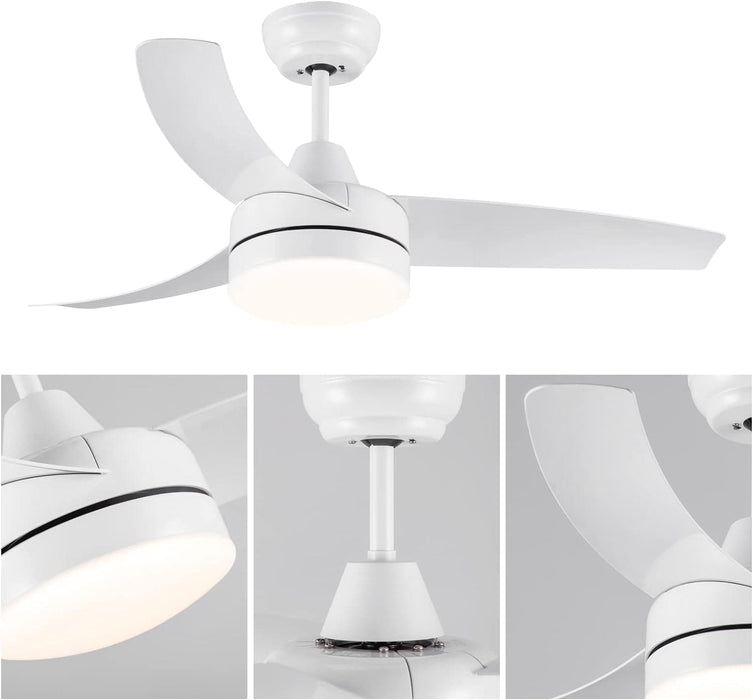 42 in. White Outdoor Ceiling Fan with Remote Control, 3 Blade Modern Ceiling Fan with Light, Quiet Dimmable Ceiling Fan for Living Room Bedroom-6-ErisView