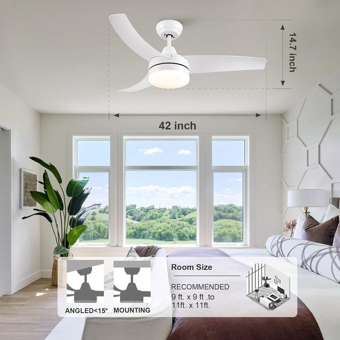 42 in. White Outdoor Ceiling Fan with Remote Control, 3 Blade Modern Ceiling Fan with Light, Quiet Dimmable Ceiling Fan for Living Room Bedroom-8-ErisView