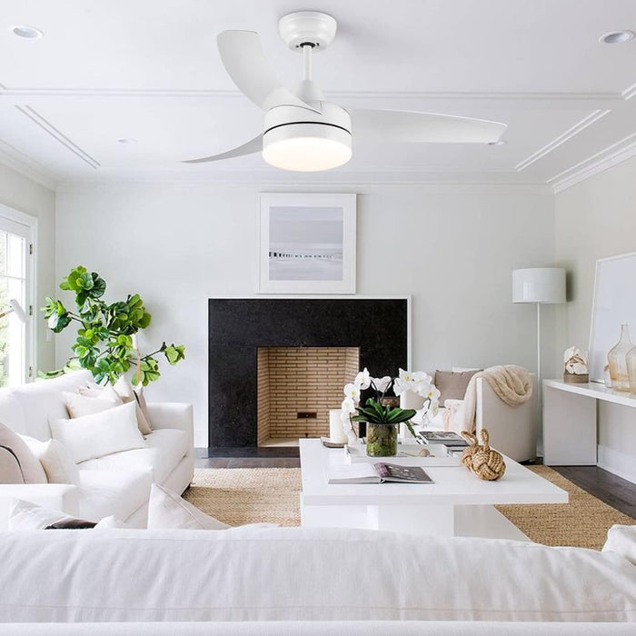 42 in. White Outdoor Ceiling Fan with Remote Control, 3 Blade Modern Ceiling Fan with Light, Quiet Dimmable Ceiling Fan for Living Room Bedroom-9-ErisView
