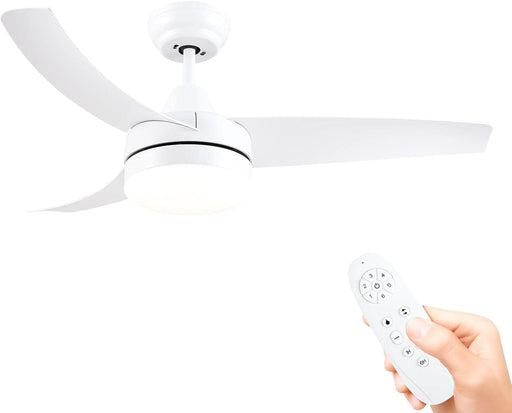 42 in. White Outdoor Ceiling Fan with Remote Control, 3 Blade Modern Ceiling Fan with Light, Quiet Dimmable Ceiling Fan for Living Room Bedroom-1-ErisView