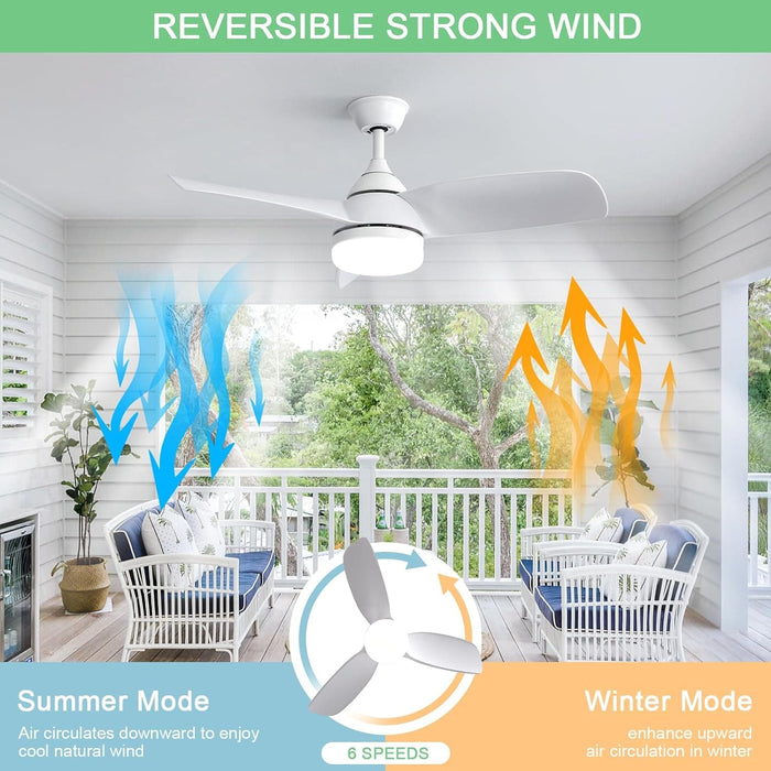 42 in. White Remote Control Ceiling Fan and Light APP Control, Low Profile Reversible Ceiling Fan Winter Summer, Quiet Ceiling Fans for Bedroom Kitchen-2-ErisView