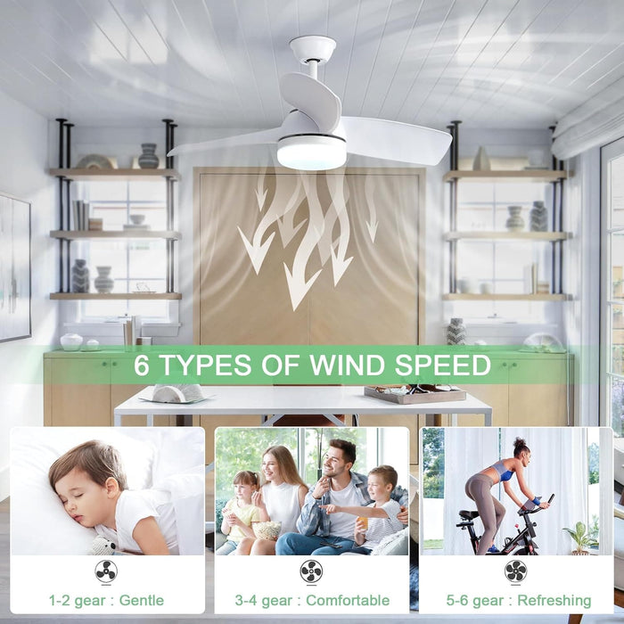42 in. White Remote Control Ceiling Fan and Light APP Control, Low Profile Reversible Ceiling Fan Winter Summer, Quiet Ceiling Fans for Bedroom Kitchen-4-ErisView