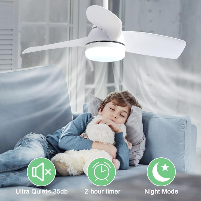 42 in. White Remote Control Ceiling Fan and Light APP Control, Low Profile Reversible Ceiling Fan Winter Summer, Quiet Ceiling Fans for Bedroom Kitchen-5-ErisView