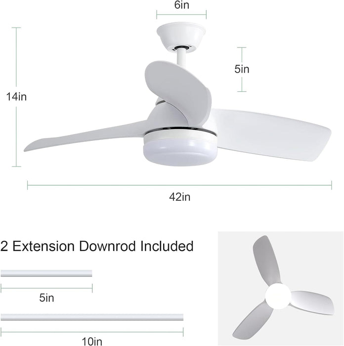 42 in. White Remote Control Ceiling Fan and Light APP Control, Low Profile Reversible Ceiling Fan Winter Summer, Quiet Ceiling Fans for Bedroom Kitchen-9-ErisView