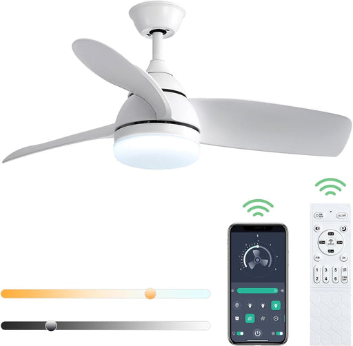 42 in. White Remote Control Ceiling Fan and Light APP Control, Low Profile Reversible Ceiling Fan Winter Summer, Quiet Ceiling Fans for Bedroom Kitchen-1-ErisView