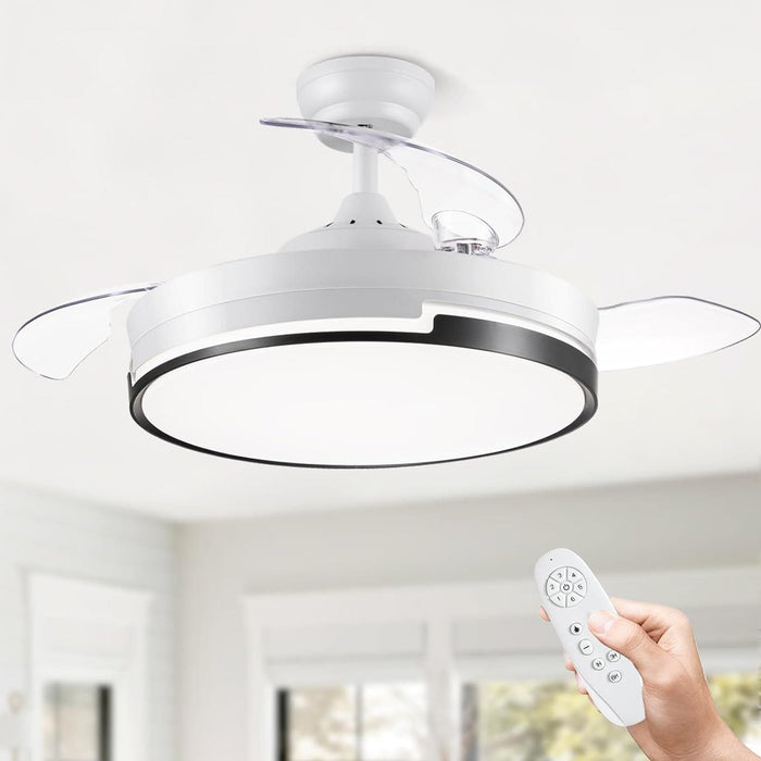 42 in. White Retractable Ceiling Fan with Light for Indoor Bedroom, Modern Dimmable Reversible Quiet Ceiling Fans-10-ErisView