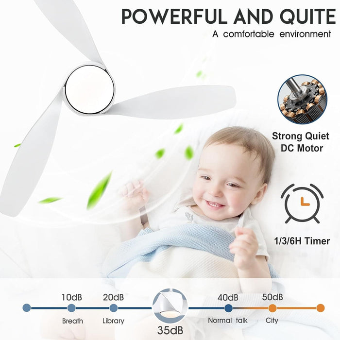 42 in. White Retractable Ceiling Fan with Light for Indoor Bedroom, Modern Dimmable Reversible Quiet Ceiling Fans-22-ErisView
