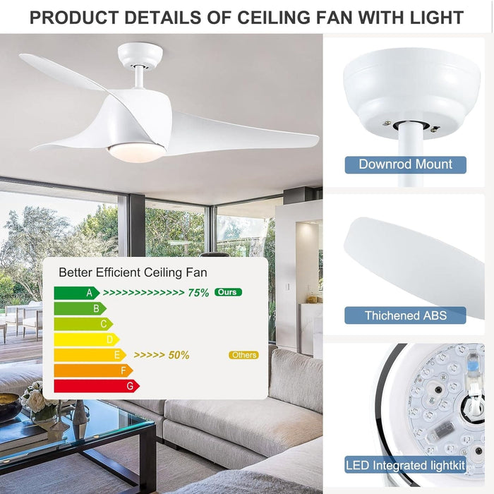 42 in. White Retractable Ceiling Fan with Light for Indoor Bedroom, Modern Dimmable Reversible Quiet Ceiling Fans-23-ErisView