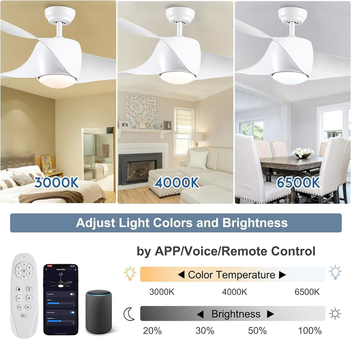 42 in. White Retractable Ceiling Fan with Light for Indoor Bedroom, Modern Dimmable Reversible Quiet Ceiling Fans-24-ErisView