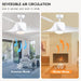 42 in. White Retractable Ceiling Fan with Light for Indoor Bedroom, Modern Dimmable Reversible Quiet Ceiling Fans-26-ErisView