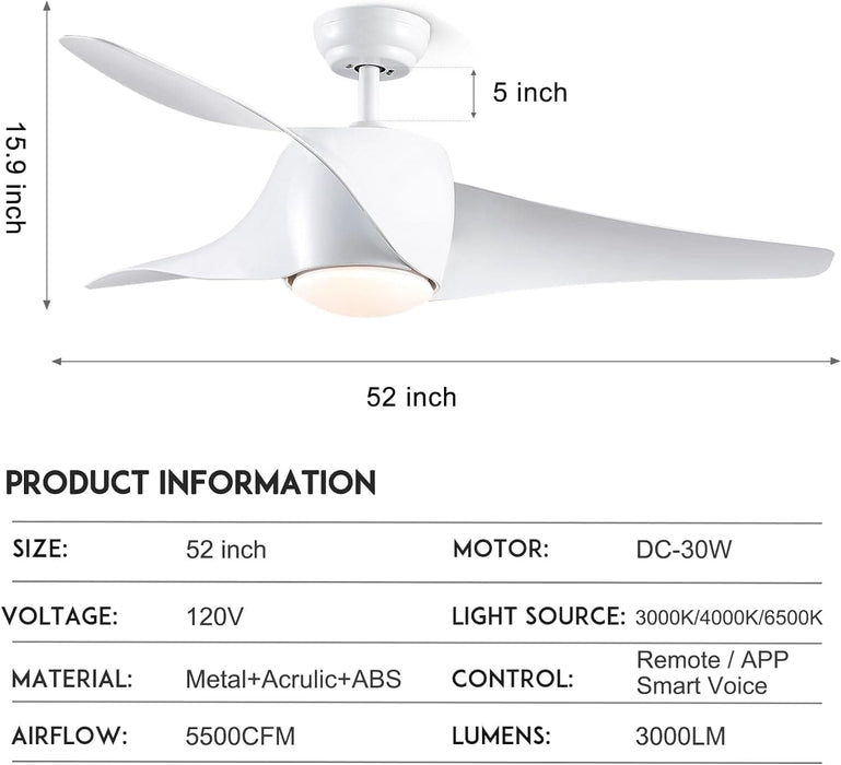 42 in. White Retractable Ceiling Fan with Light for Indoor Bedroom, Modern Dimmable Reversible Quiet Ceiling Fans-28-ErisView