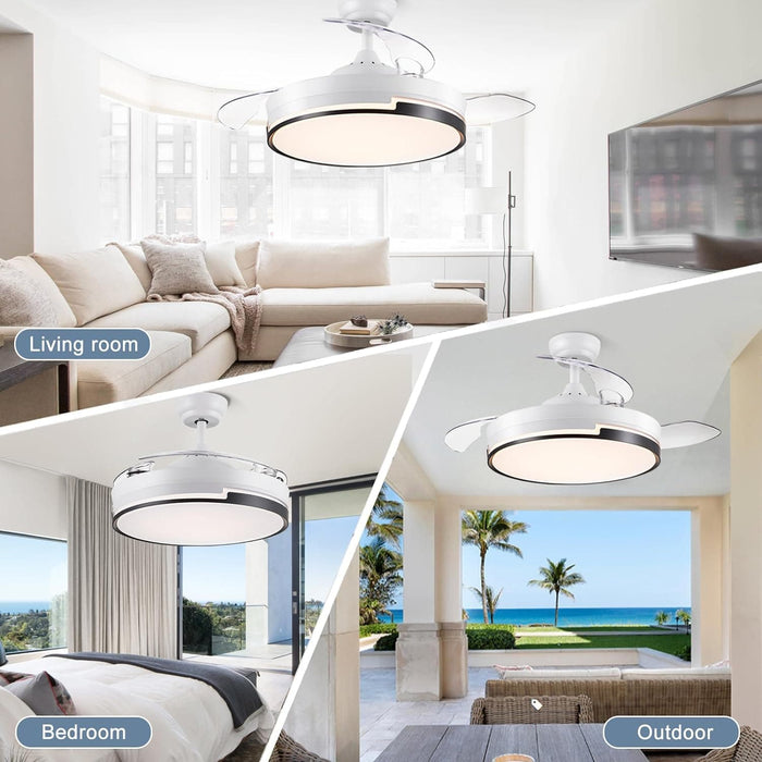 42 in. White Retractable Ceiling Fan with Light for Indoor Bedroom, Modern Dimmable Reversible Quiet Ceiling Fans-5-ErisView